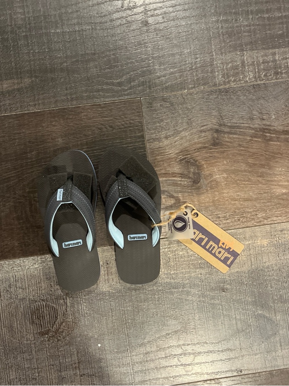 Kids Brown Flip Flop Sandals with Light Blue Accents